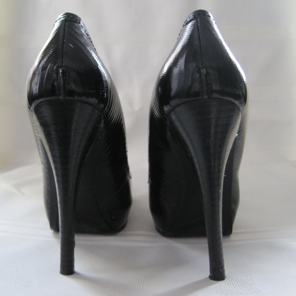 NINE WEST WOMEN'S BLACK LEATHER PUMPS - SIZE 5 1/2 M - PRE-OWNED - Picture 7 of 9